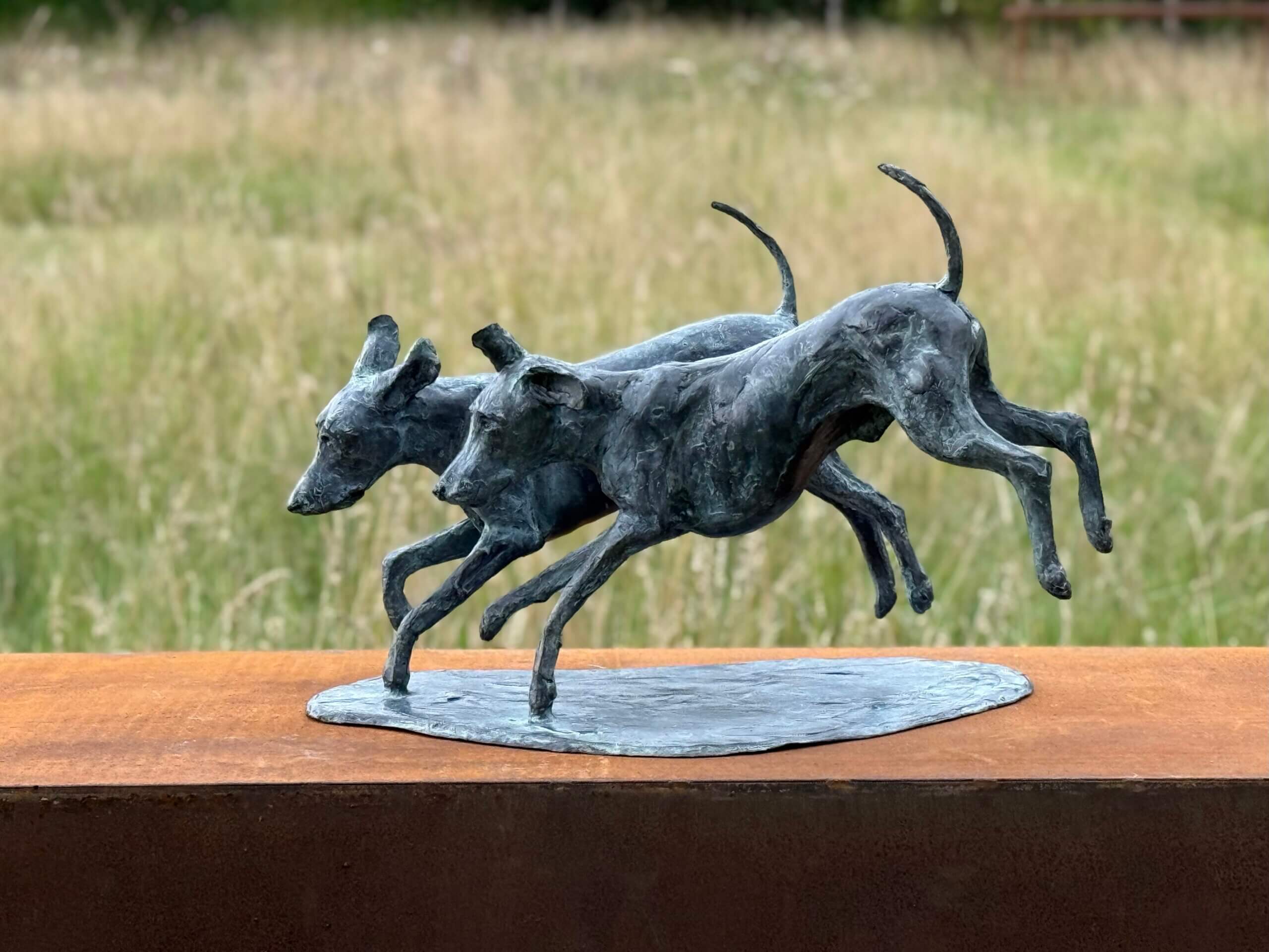 Beeld hond Weimaraner spelend Beeld hond Weimaraner spelend brons